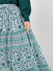 Apricot Cream Floral Vine 100% Cotton Tiered Maxi Skirt - Image 3 of 5