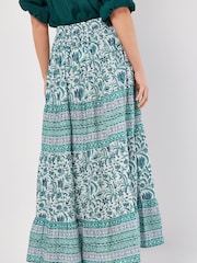 Apricot Cream Floral Vine 100% Cotton Tiered Maxi Skirt - Image 4 of 5