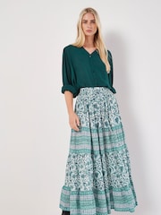 Apricot Cream Floral Vine 100% Cotton Tiered Maxi Skirt - Image 5 of 5