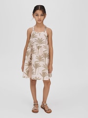 Reiss Neutral Klemee 9-13 yrs Linen-Cotton Tropical Dress - Image 3 of 4