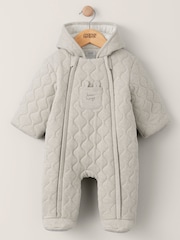 Mamas & Papas Natural Quilted Bear 100% Cotton Jersey Pramsuit - Image 1 of 4