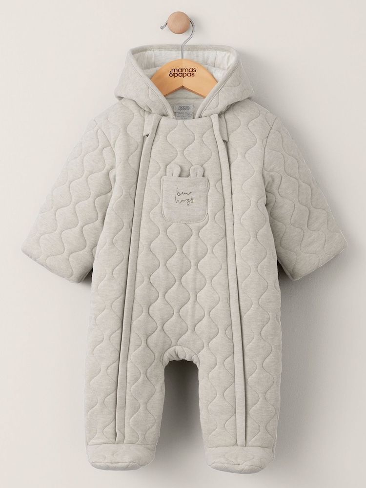 Mamas & Papas Natural Quilted Bear 100% Cotton Jersey Pramsuit - Image 1 of 4