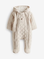 Mamas & Papas Natural Quilted Bear 100% Cotton Jersey Pramsuit - Image 2 of 4