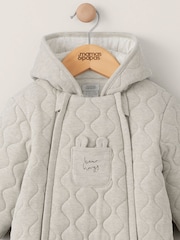 Mamas & Papas Natural Quilted Bear 100% Cotton Jersey Pramsuit - Image 3 of 4