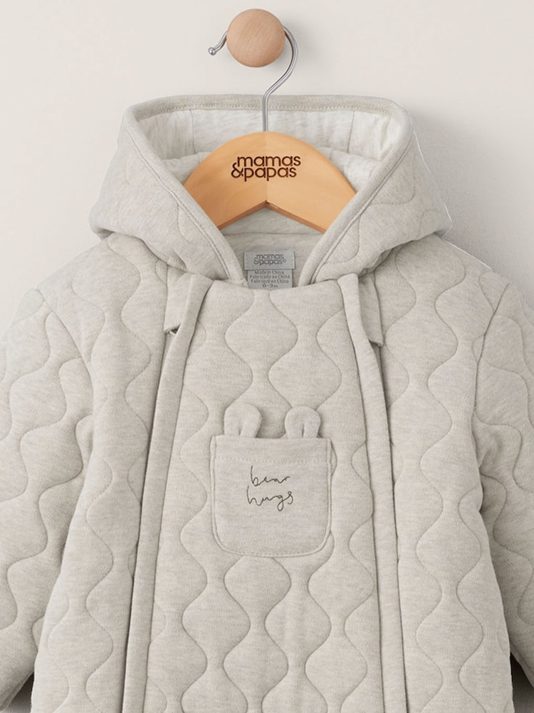 Mamas & Papas Natural Quilted Bear 100% Cotton Jersey Pramsuit - Image 3 of 4
