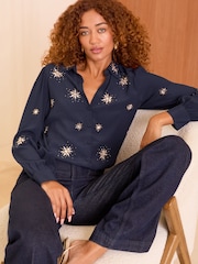 Love & Roses Navy Petite Embellished Shirt - Image 1 of 4