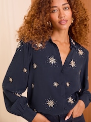 Love & Roses Navy Petite Embellished Shirt - Image 2 of 4