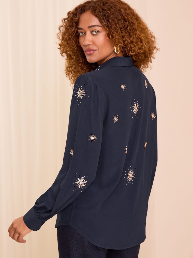 Love & Roses Navy Petite Embellished Shirt - Image 4 of 4