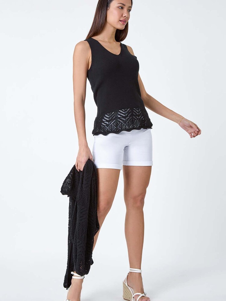 Roman Black Pointelle Cotton Knit Vest - Image 1 of 5 Roman Black Pointelle Cotton Knit Vest - Image 1 of 5