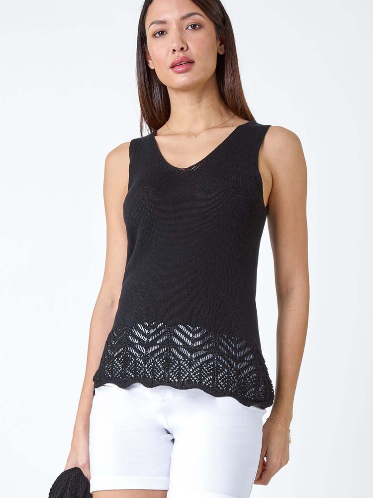 Roman Black Pointelle Cotton Knit Vest - Image 2 of 5 Roman Black Pointelle Cotton Knit Vest - Image 2 of 5