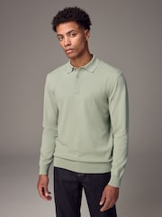 Hellgrün - Langärmeliges Polo-Shirt aus Feinstrick - Bild 1 von 7