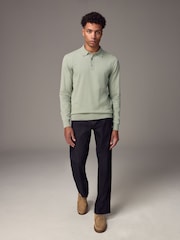 Hellgrün - Langärmeliges Polo-Shirt aus Feinstrick - Bild 2 von 7