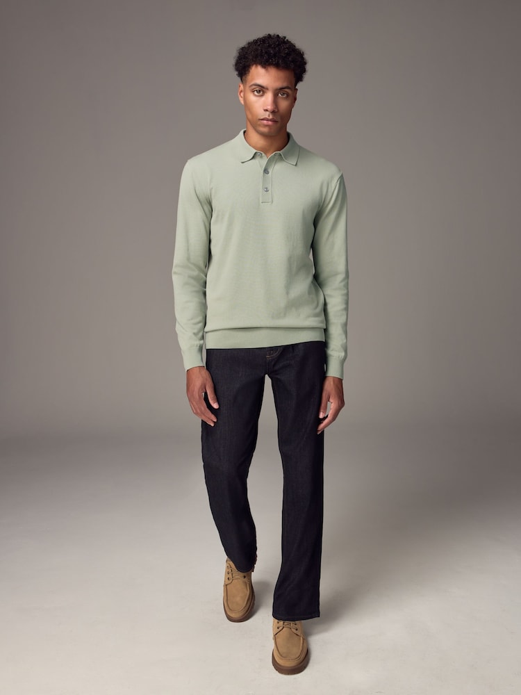 Hellgrün - Langärmeliges Polo-Shirt aus Feinstrick - Bild 2 von 7