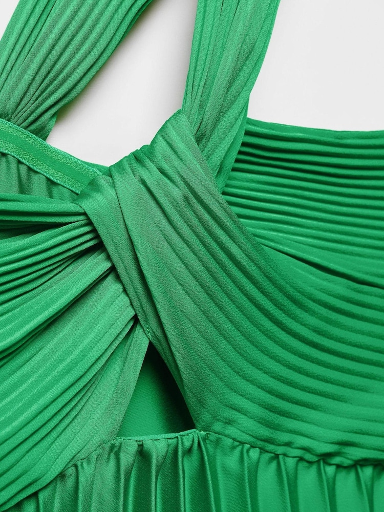 Mango Green Asymmetrical Pleated Dress - Image 7 of 7 Mango Green Asymmetrical Pleated Dress - Image 7 of 7