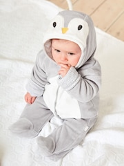 JoJo Maman Bébé Grey Penguin Pramsuit - Image 2 of 3