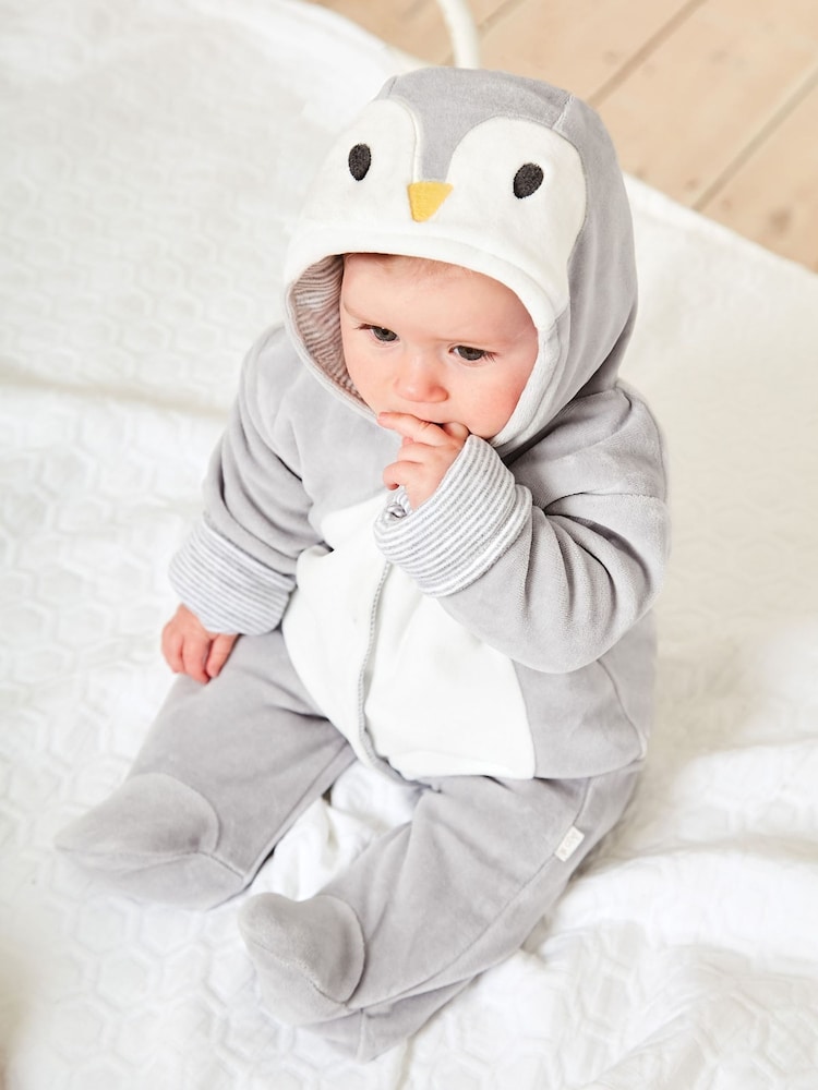 JoJo Maman Bébé Grey Penguin Pramsuit - Image 2 of 3