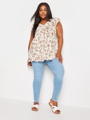 Weiß - Yours Curve Leaf Print Frill Blouse - Bild 2 von 5