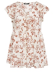 Weiß - Yours Curve Leaf Print Frill Blouse - Bild 5 von 5