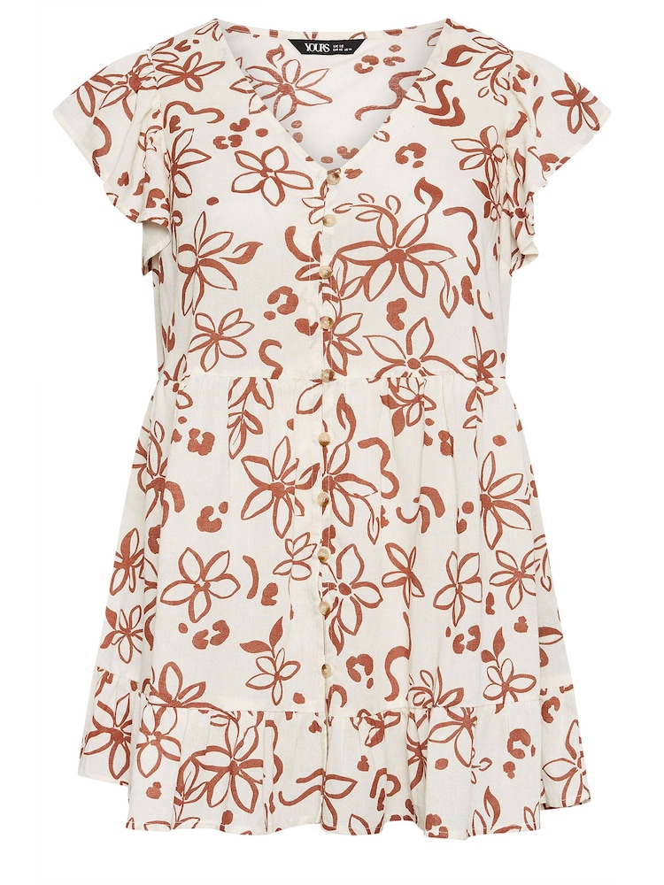Weiß - Yours Curve Leaf Print Frill Blouse - Bild 5 von 5