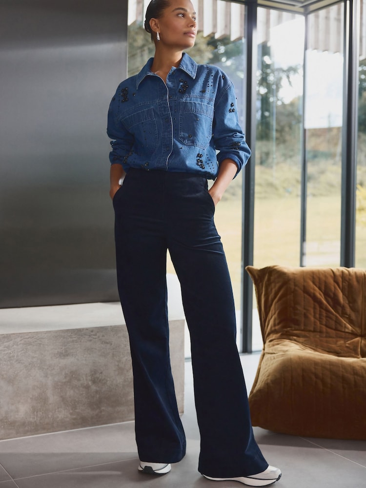 Navy Premium Cord Wide Leg Trousers - Image 1 of 7 Navy Premium Cord Wide Leg Trousers - Image 1 of 7