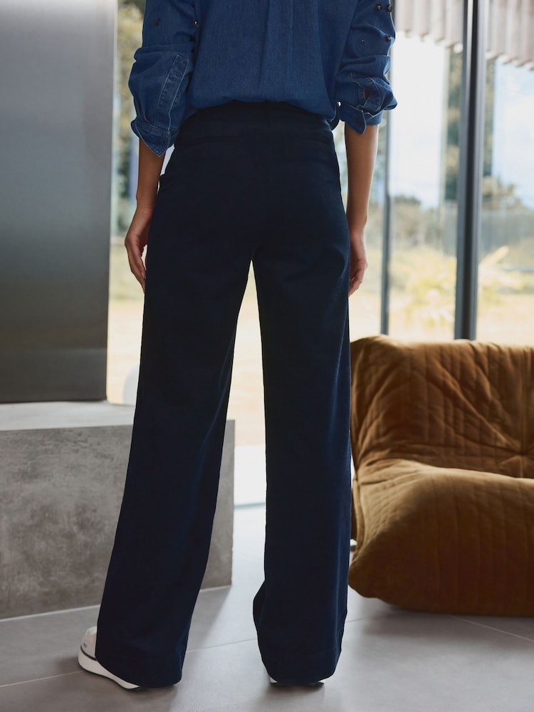 Navy Premium Cord Wide Leg Trousers - Image 2 of 7