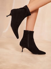 Friends Like These Black Wide Fit Pointed Toe Stiletto Kitten Heel Ankle Sock Party Boot - Image 1 of 4