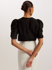Ted Baker Black Sachiko Pleated Puff Sleeve Top - Image 2 of 5