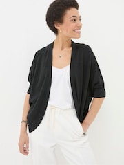 FatFace Iris Black Cocoon Edge Cardigan With Linen - Image 1 of 4