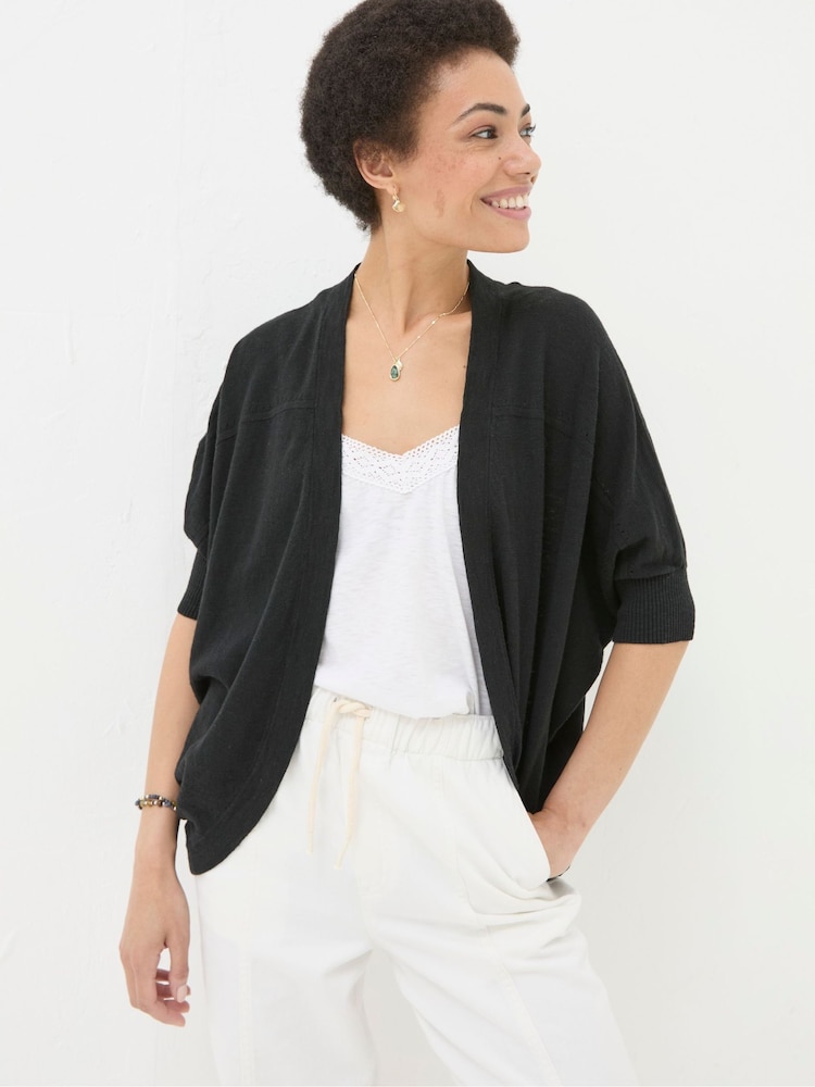 FatFace Iris Black Cocoon Edge Cardigan With Linen - Image 1 of 4