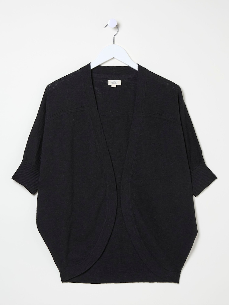 FatFace Iris Black Cocoon Edge Cardigan With Linen - Image 4 of 4