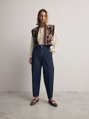 Black Sleeveless Pattern Graphic Knitted Waistcoat - Image 2 of 8