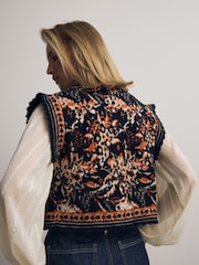 Black Sleeveless Pattern Graphic Knitted Waistcoat - Image 5 of 8