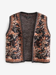 Black Sleeveless Pattern Graphic Knitted Waistcoat - Image 6 of 8