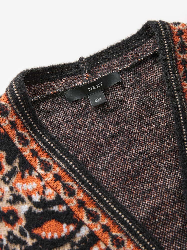 Black Sleeveless Pattern Graphic Knitted Waistcoat - Image 8 of 8