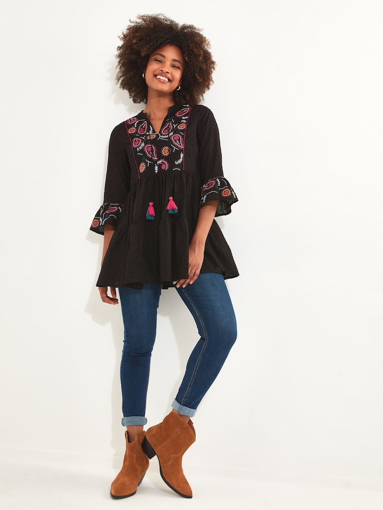 Joe Browns Black Paisley Flare Sleeve Tunic - Image 2 of 5