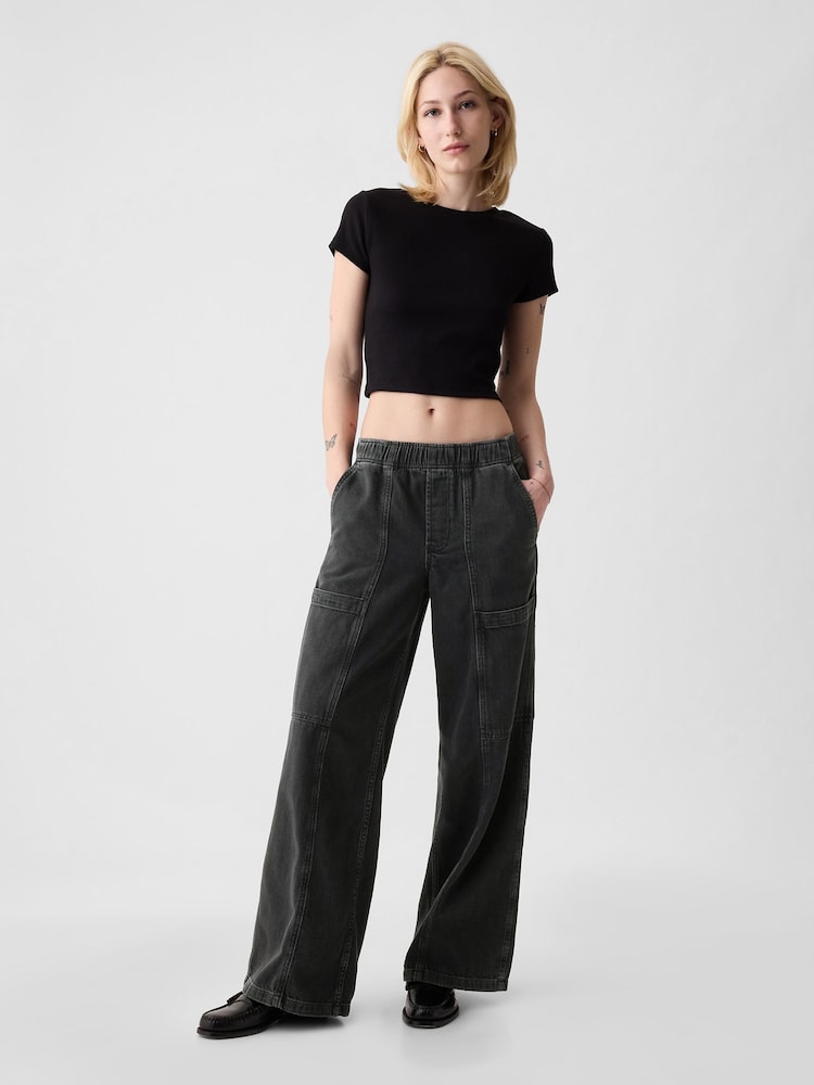 Gap Black High Waisted Wide Leg Utility Easy Jeans - Image 1 of 7