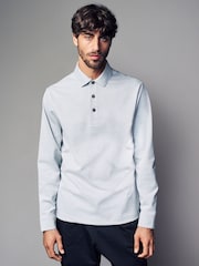 Grey Long Sleeve Smart Button Neck Polo Shirt - Image 1 of 8