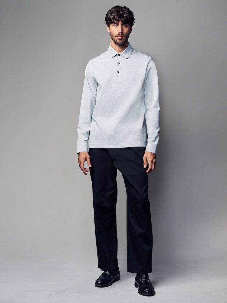 Grey Long Sleeve Smart Button Neck Polo Shirt - Image 2 of 8