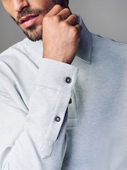 Grey Long Sleeve Smart Button Neck Polo Shirt - Image 4 of 8