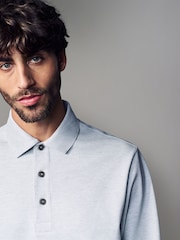 Grey Long Sleeve Smart Button Neck Polo Shirt - Image 5 of 8