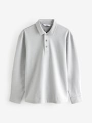 Grey Long Sleeve Smart Button Neck Polo Shirt - Image 6 of 8