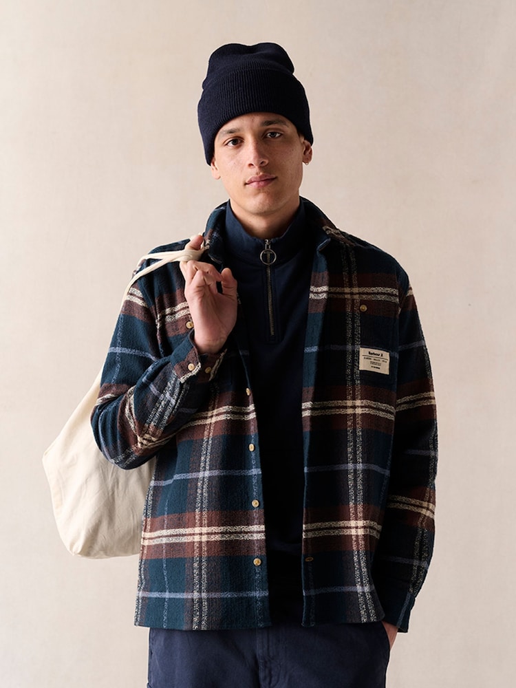Barbour® Navy Relaxed Fit Coldfall 100% Cotton Check Shirt - Image 1 of 5 Barbour® Navy Relaxed Fit Coldfall 100% Cotton Check Shirt - Image 1 of 5