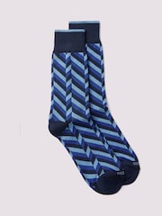 Duchamp Blue Mens Herringbone Socks 2 Pack - Image 1 of 3