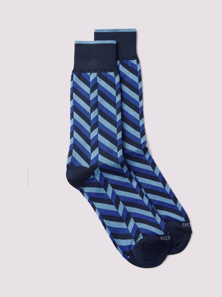 Duchamp Blue Mens Herringbone Socks 2 Pack - Image 1 of 3