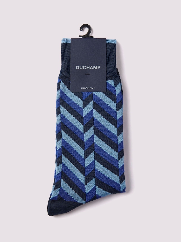 Duchamp Blue Mens Herringbone Socks 2 Pack - Image 2 of 3