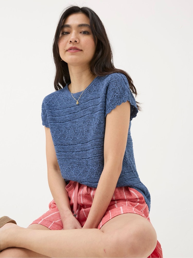 FatFace Tasmin Blue Ikat Knit T-Shirt - Image 1 of 4