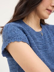 FatFace Tasmin Blue Ikat Knit T-Shirt - Image 3 of 4
