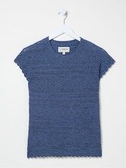 FatFace Tasmin Blue Ikat Knit T-Shirt - Image 4 of 4