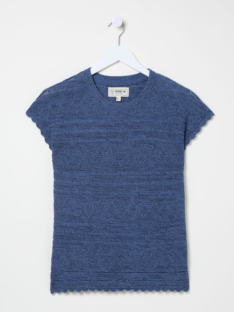 FatFace Tasmin Blue Ikat Knit T-Shirt - Image 4 of 4