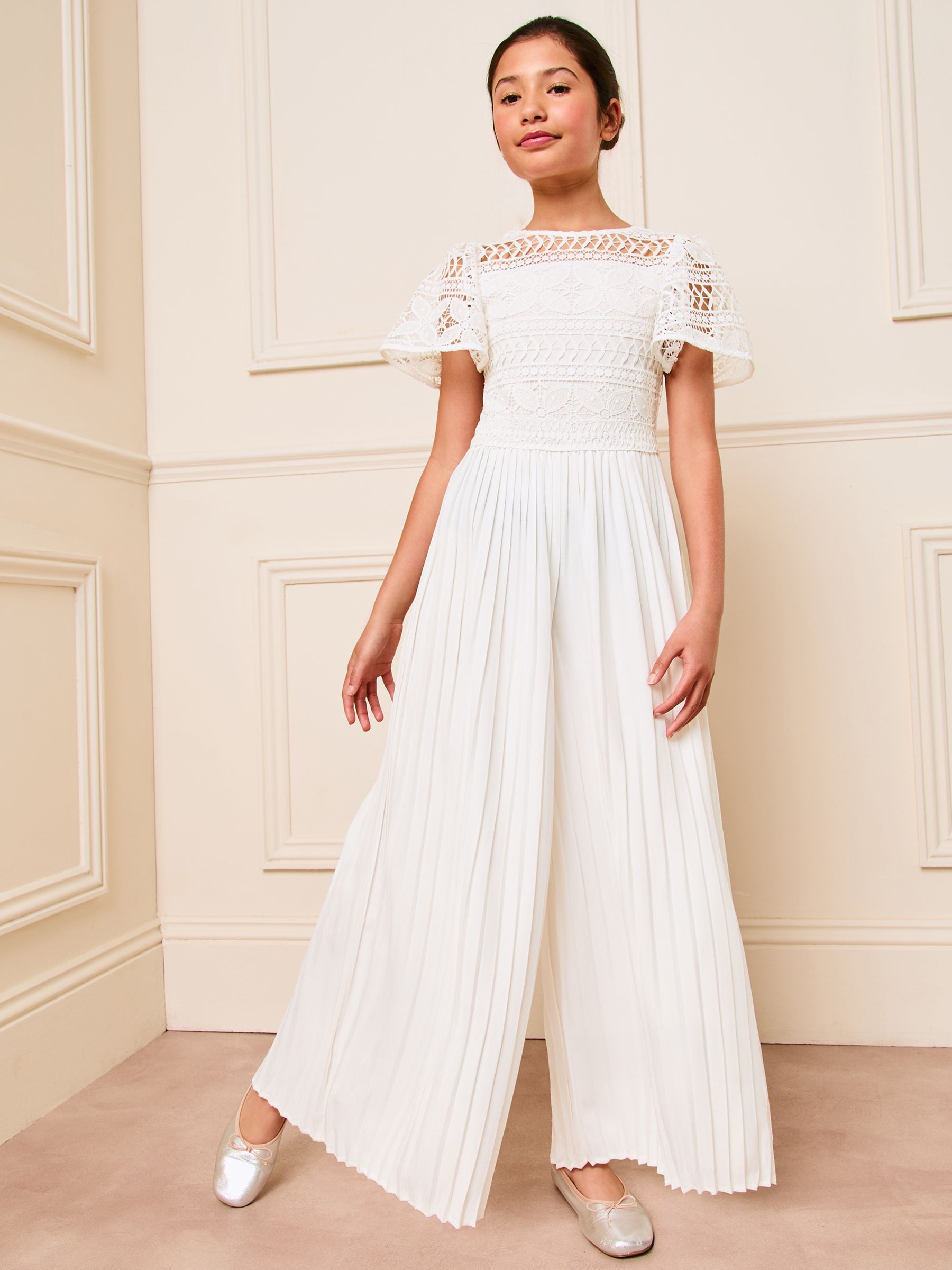 Buy Lipsy White Flutter Sleeve Lace Occasion Jumpsuit 5 16yrs from Next Ireland